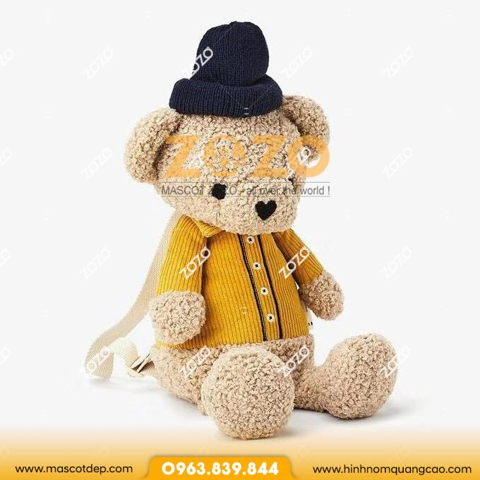 Ba lô đi học Zara gấu nâu áo vàng Teddy